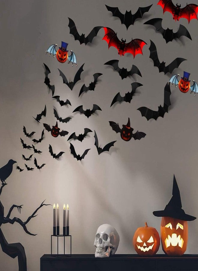 Cusfele 93PCS Halloween Bats Decoration, 7 Different Sizes 3D Bats Wall Decor Reusable PVC Black and Red Scary Bat Sticker for Halloween Party Supplies Creepy Home Bathroom Decor - Image 5